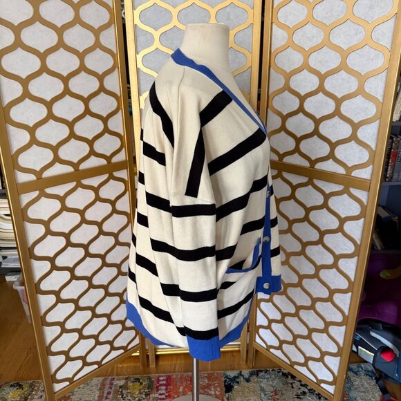 IV House Size L/XL Blue Black White Striped Oversized Boyfriend Cardigan Sweater - Picture 13 of 15